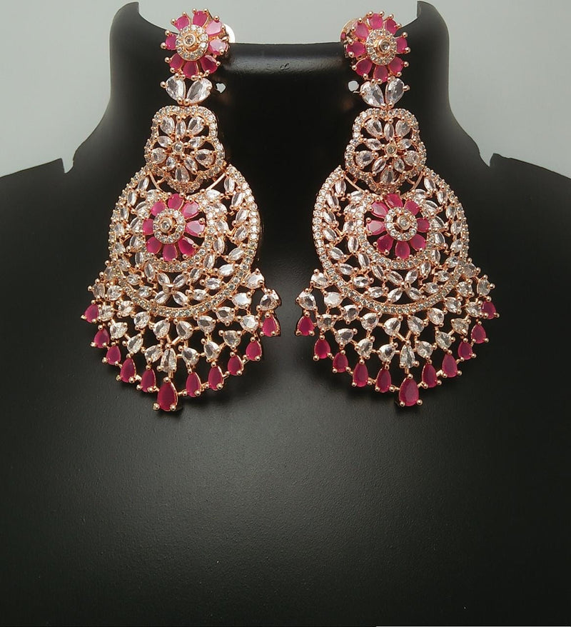 Pooja Bangles Rose Gold Plated AD Stone Dangler Earrings