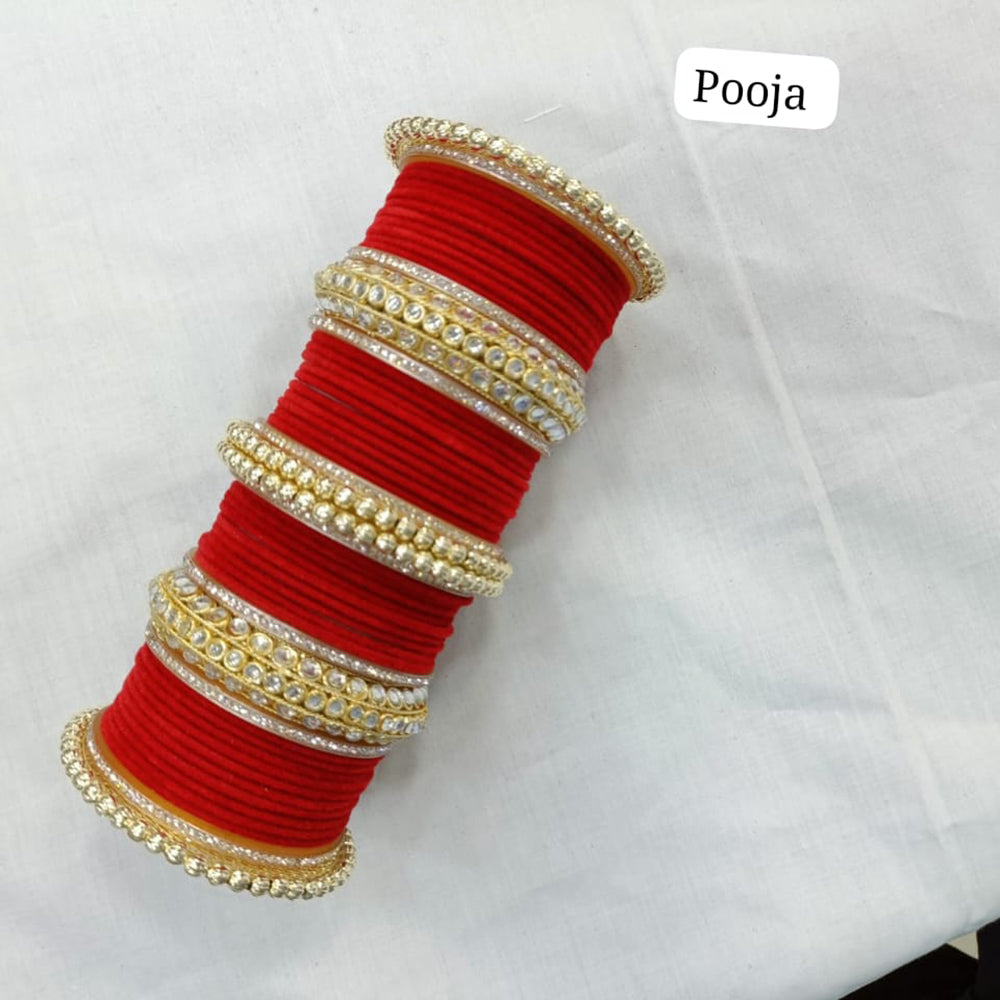 Pooja Bangles Gold Plated Velvet Bangles Set