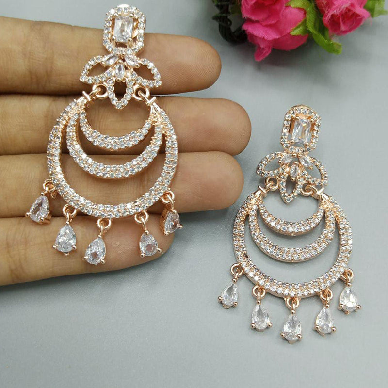 Pooja Bangles Rose Gold Plated AD Stone Dangler Earrings