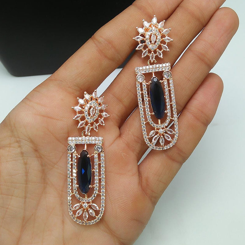 Pooja Bangles Rose Gold Plated AD Stone Dangler Earrings