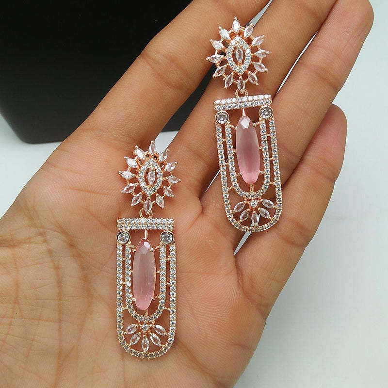 Pooja Bangles Rose Gold Plated AD Stone Dangler Earrings