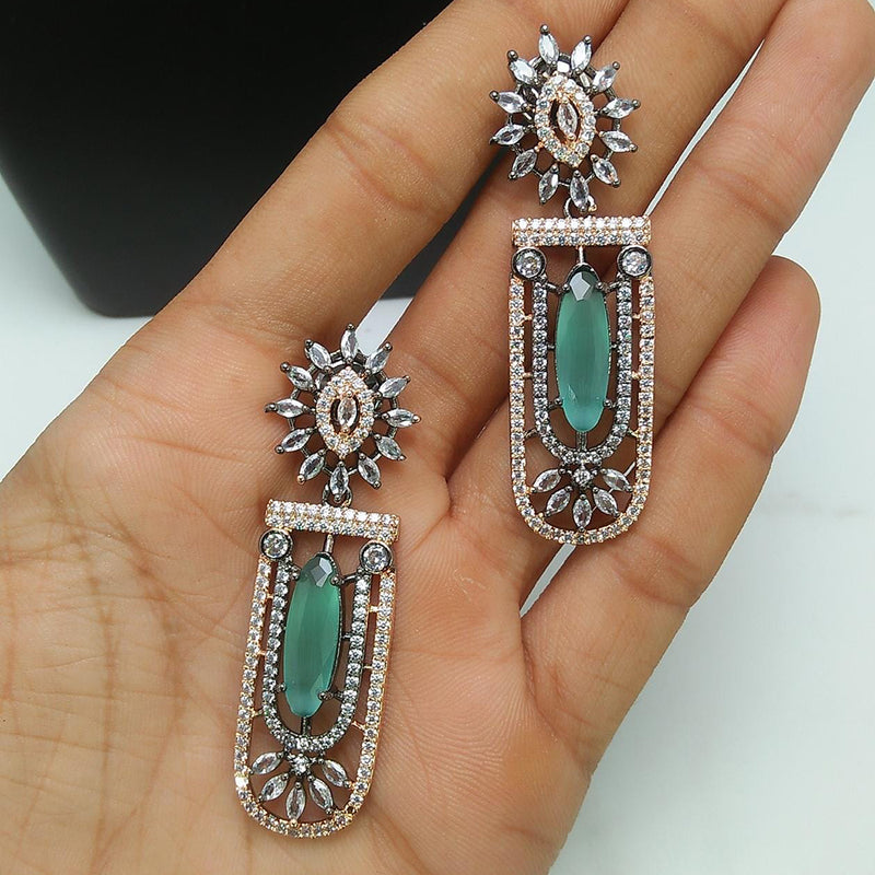 Pooja Bangles 2 Tone Plated AD Stone Dangler Earrings