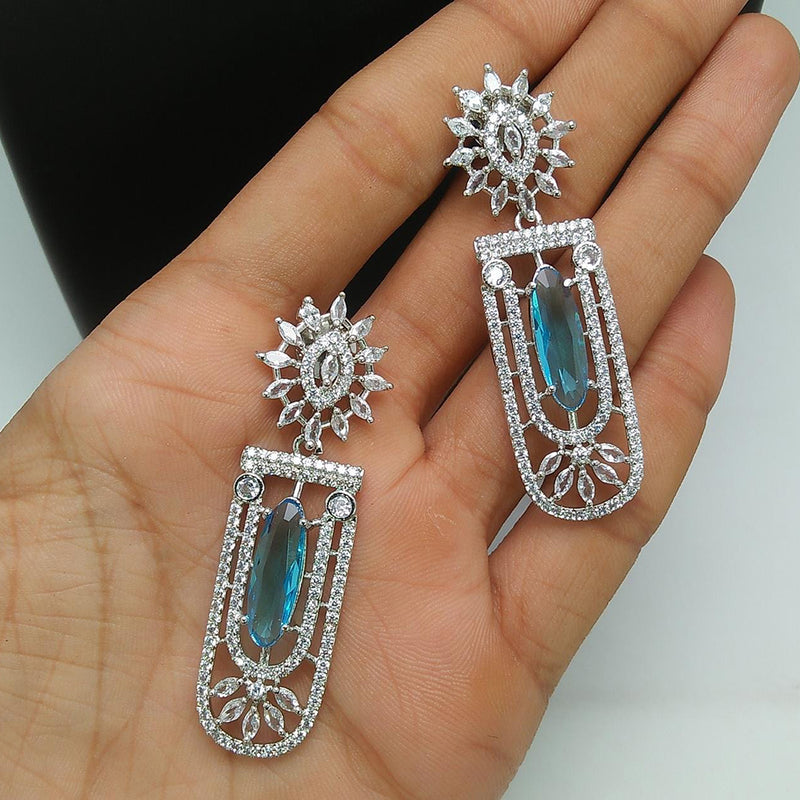 Pooja Bangles Silver Plated AD Stone Dangler Earrings