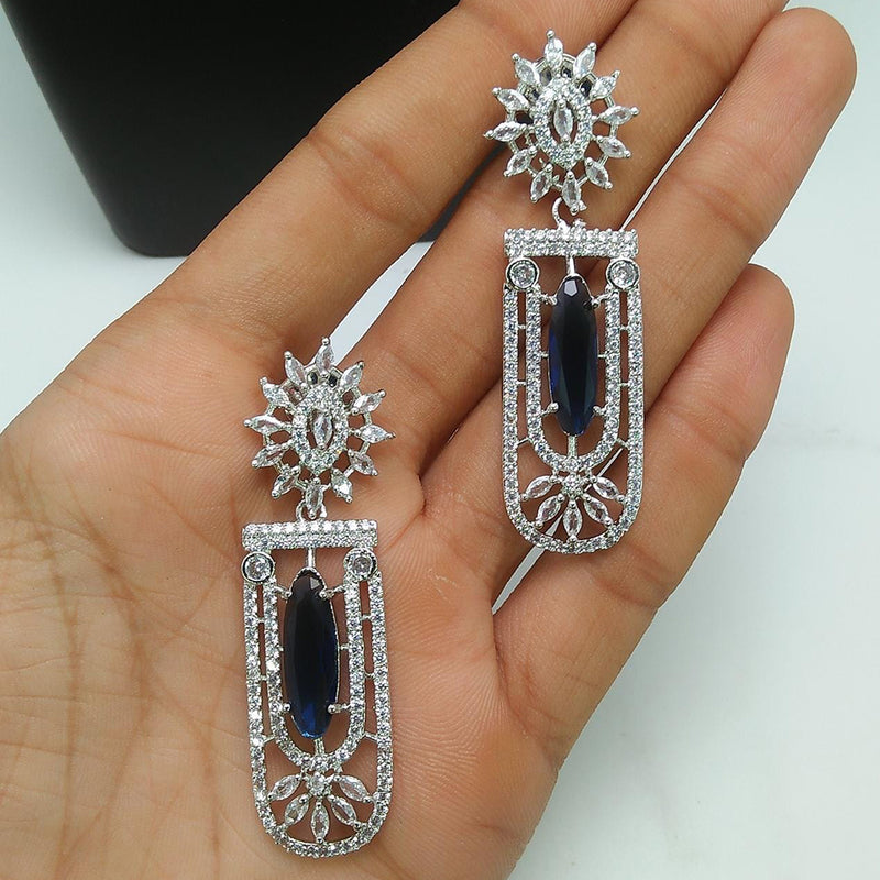 Pooja Bangles Silver Plated AD Stone Dangler Earrings