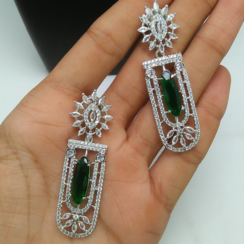 Pooja Bangles Silver Plated AD Stone Dangler Earrings