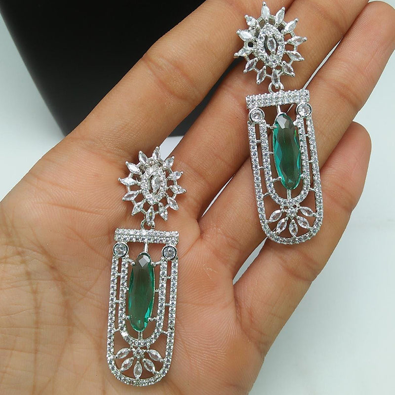 Pooja Bangles Silver Plated AD Stone Dangler Earrings