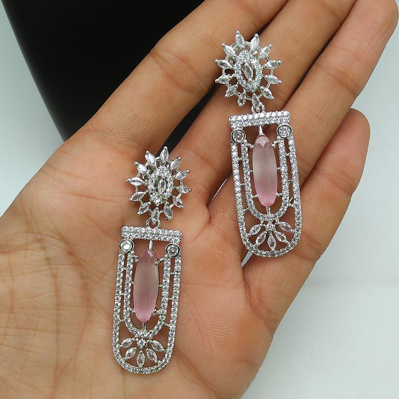 Pooja Bangles Silver Plated AD Stone Dangler Earrings