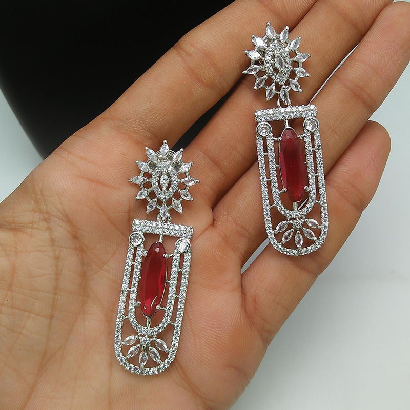 Pooja Bangles Silver Plated AD Stone Dangler Earrings