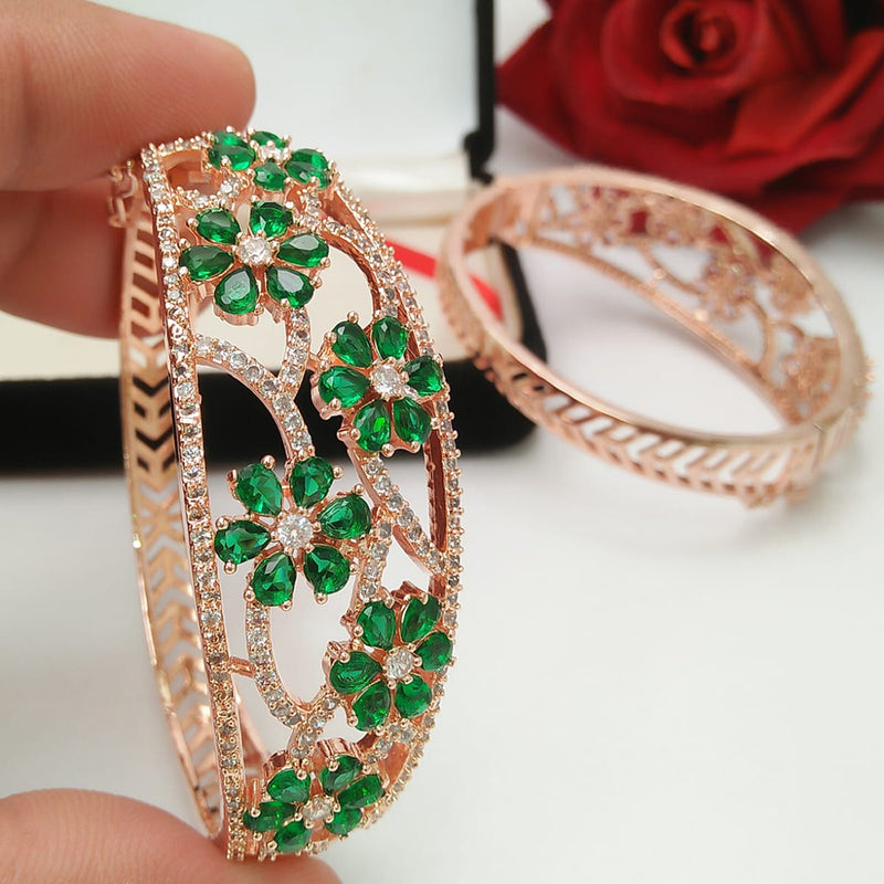 Pooja Bangles Rose Gold Plated Crystal Stone Bangle Set