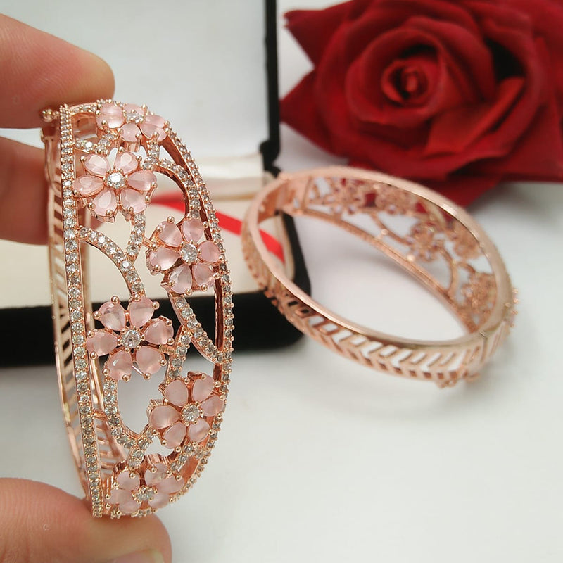 Pooja Bangles Rose Gold Plated Crystal Stone Bangle Set