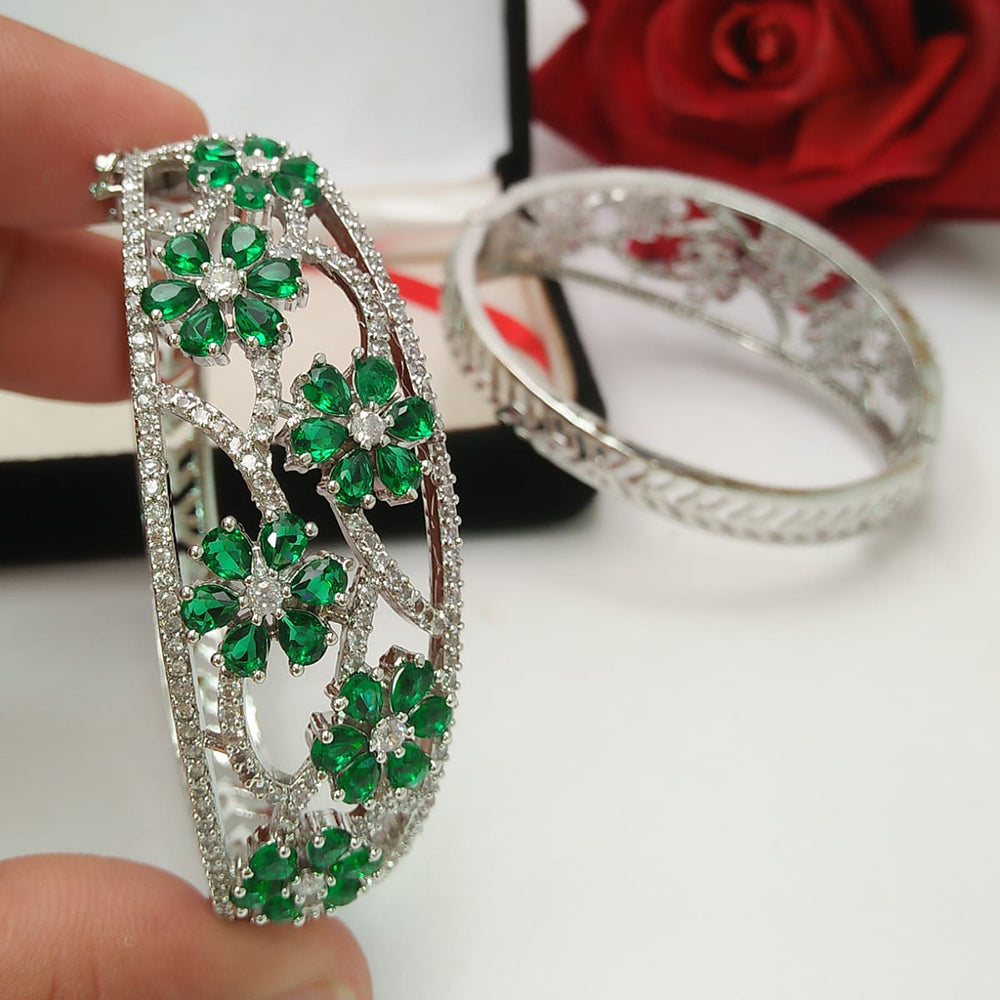 Pooja Bangles Silver Plated Crystal Stone Bangle Set