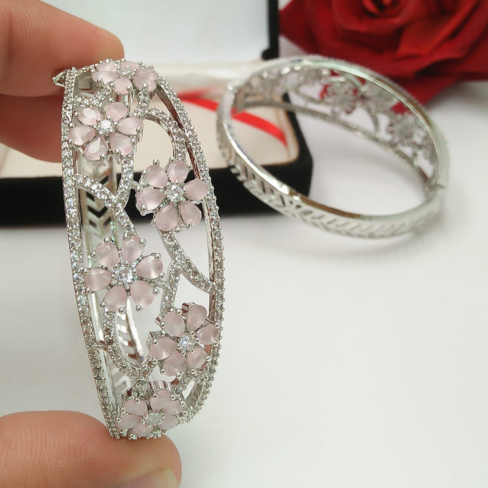 Pooja Bangles Silver Plated Crystal Stone Bangle Set
