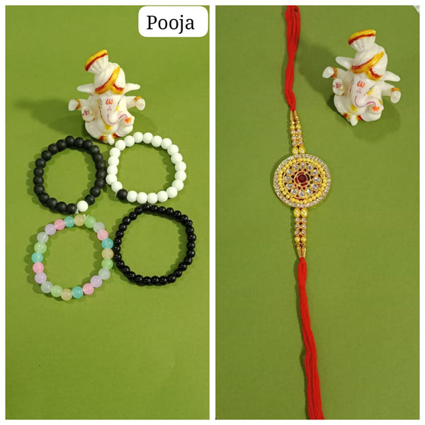 Pooja Bangles Gold Plated Rakhi & Bracelet Combo Set