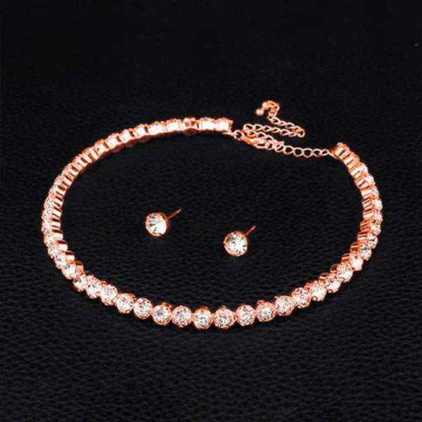 Pooja Bangles Rose Gold Plated AD Stone Necklace Set