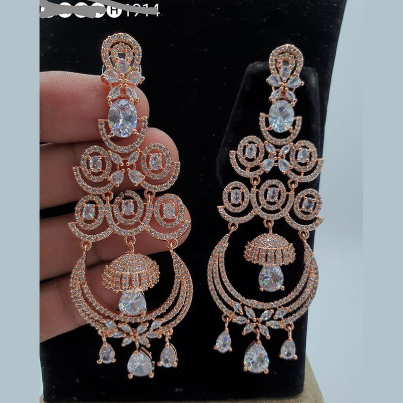 Pooja Bangles Rose Gold Plated AD Stone Dangler Earrings