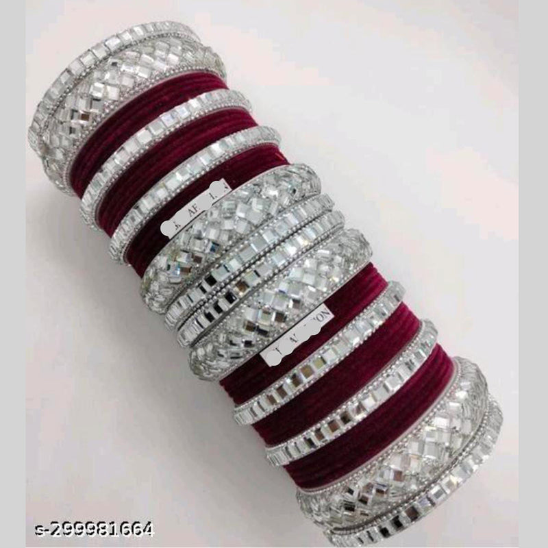 Pooja Bangles Silver Plated Velvet Bangles Set