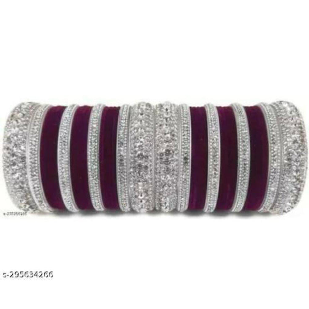 Pooja Bangles Silver Plated Velvet Bangles Set