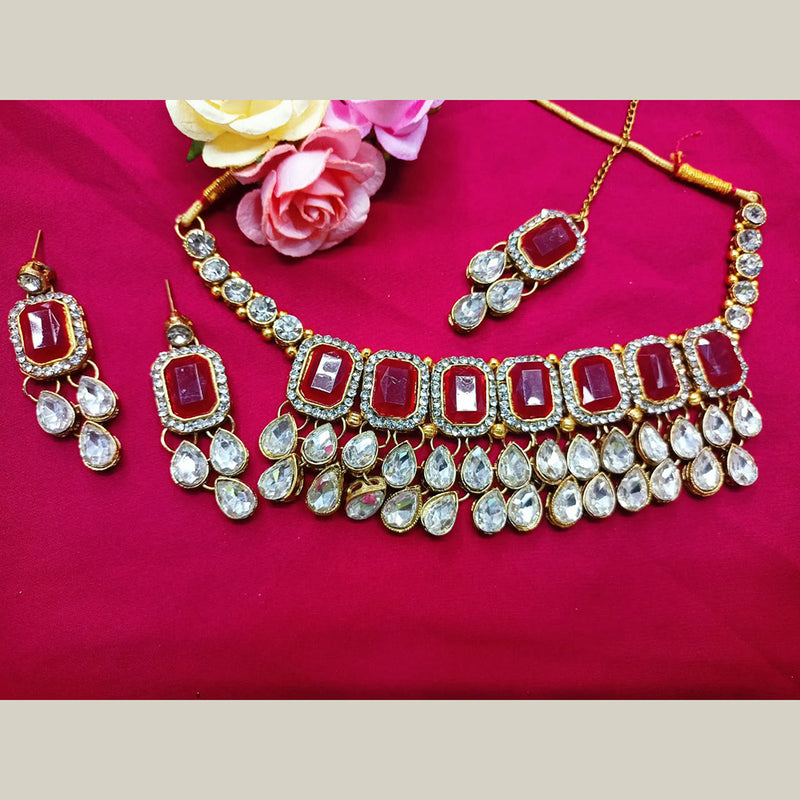 Pooja Bangles Gold Plated Crystal Stone Necklace Set