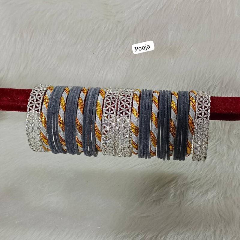 Pooja Bangles Silver Plated Velvet Bangles Set