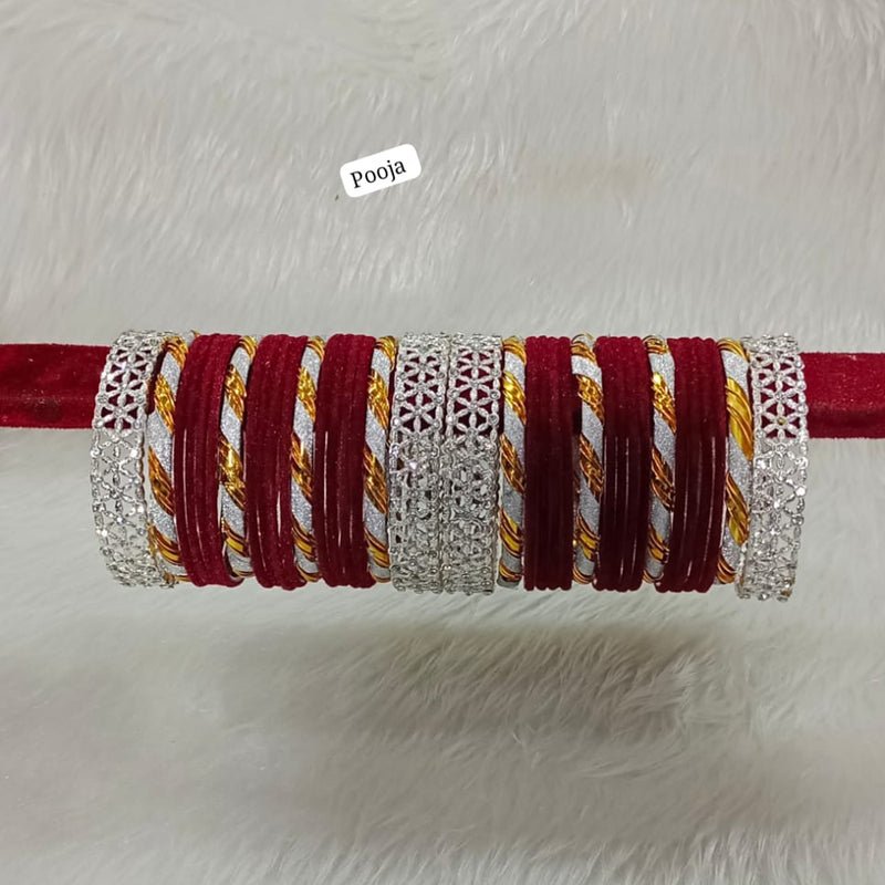 Pooja Bangles Silver Plated Velvet Bangles Set