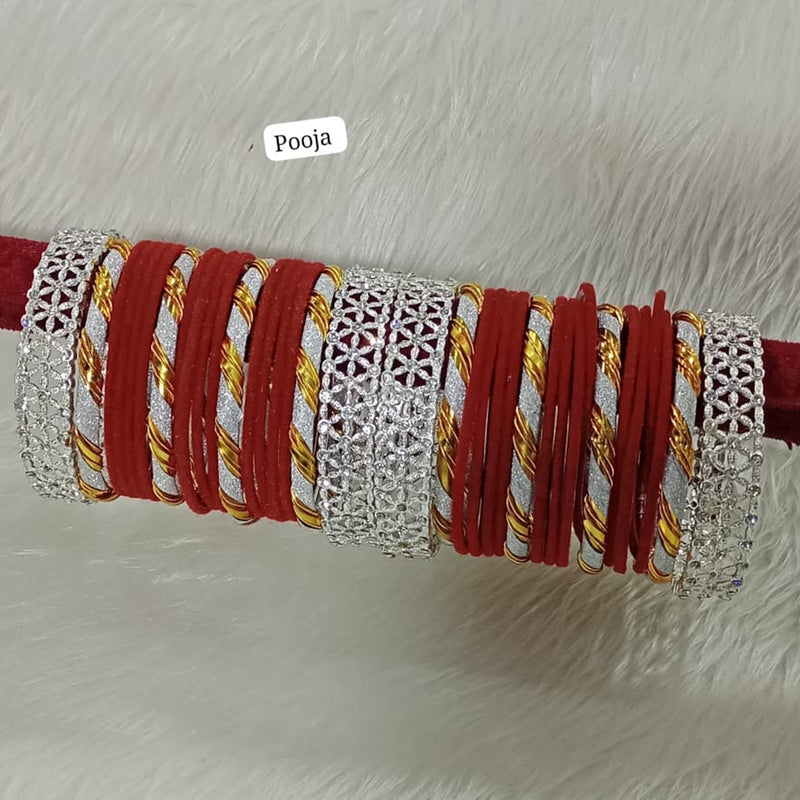 Pooja Bangles Silver Plated Velvet Bangles Set