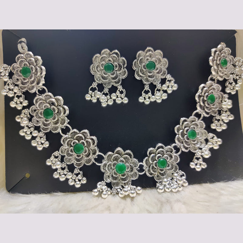 Pooja Bangles Silver Plated Pota Stone Necklace Set