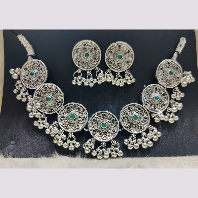 Pooja Bangles Silver Plated Pota Stone Necklace Set