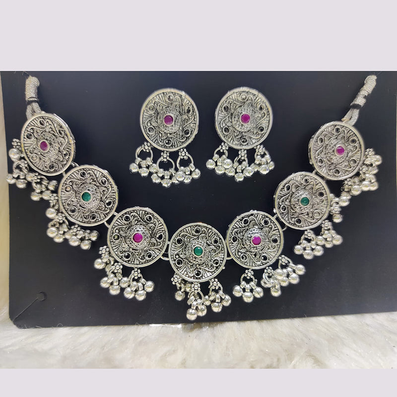 Pooja Bangles Silver Plated Pota Stone Necklace Set