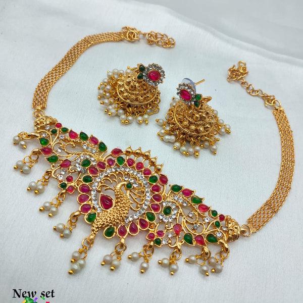 Pooja Bangles Gold Plated Pota Stone Choker Necklace Set