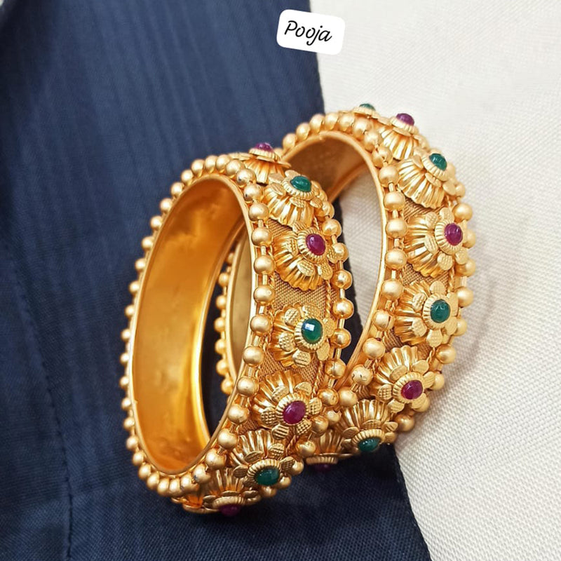 Pooja Bangles Gold Plated Pota Stone Bangles Set