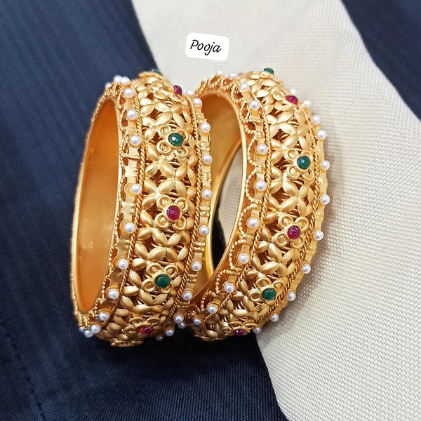 Pooja Bangles Gold Plated Pota Stone & Pearl Bangles Set