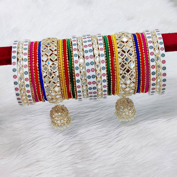 Pooja Bangles Gold Plated Kundan And Mirror Bangles Set