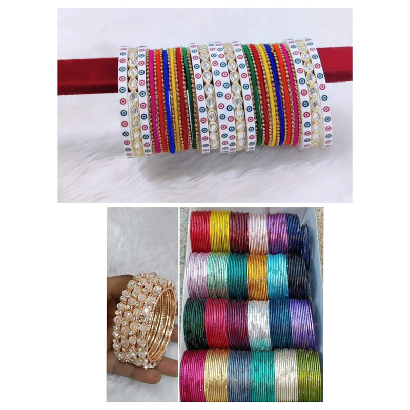 Pooja Bangles Gold Plated Combo Bangles Set (Assorted Color)