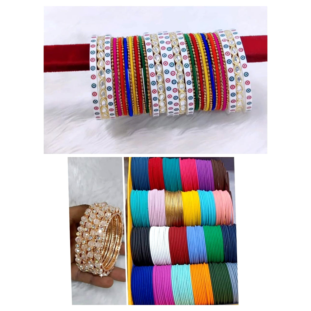 Pooja Bangles Gold Plated Combo Bangles Set (Assorted Color)