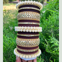 Pooja Bangles Gold Plated Pearl And Velvet Bangles Set