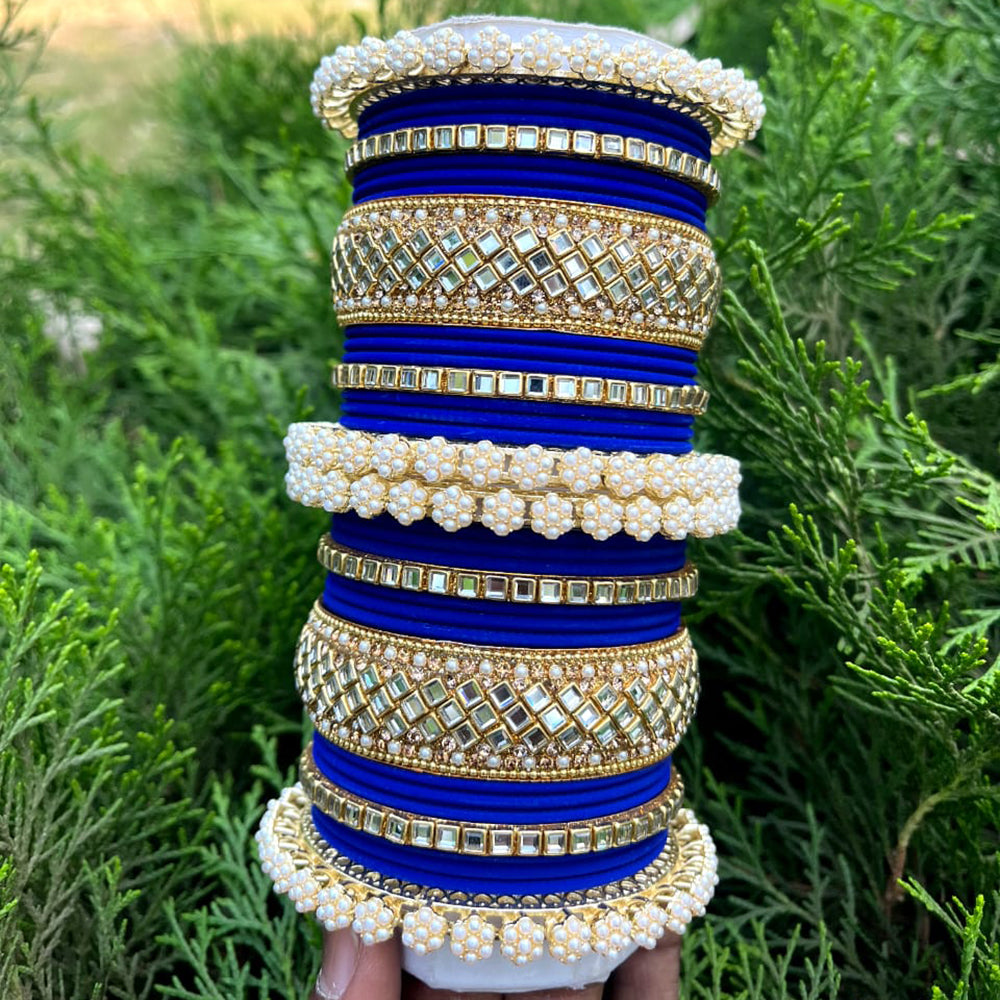 Pooja Bangles Gold Plated Pearl And Velvet Bangles Set