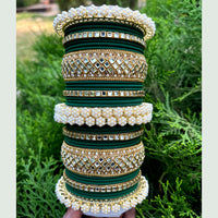 Pooja Bangles Gold Plated Pearl And Velvet Bangles Set