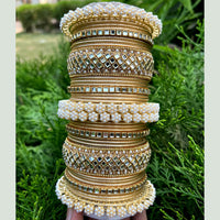 Pooja Bangles Gold Plated Pearl And Velvet Bangles Set