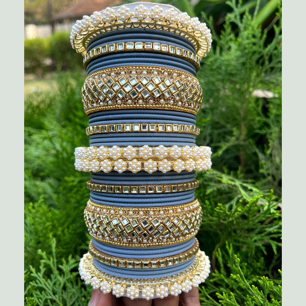 Pooja Bangles Gold Plated Pearl And Velvet Bangles Set