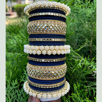 Pooja Bangles Gold Plated Pearl And Velvet Bangles Set