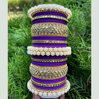 Pooja Bangles Gold Plated Pearl And Velvet Bangles Set