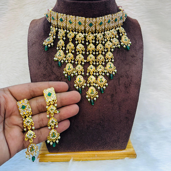 Pooja Bangles Gold Plated Austrian Stone And Beads Necklace Set