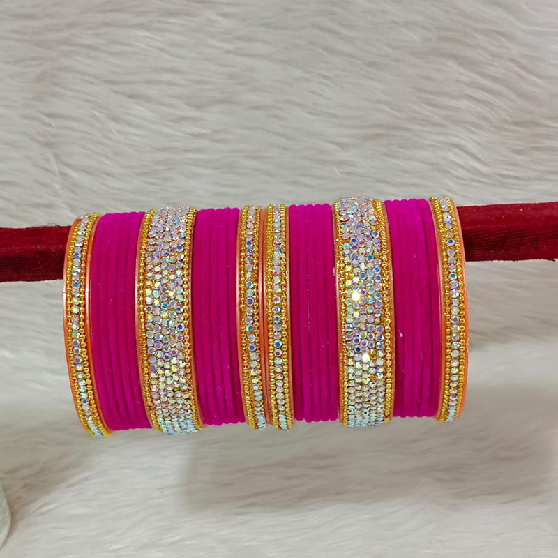 Pooja Bangles Gold Plated Austrian Stone And Velvet Bangles Set