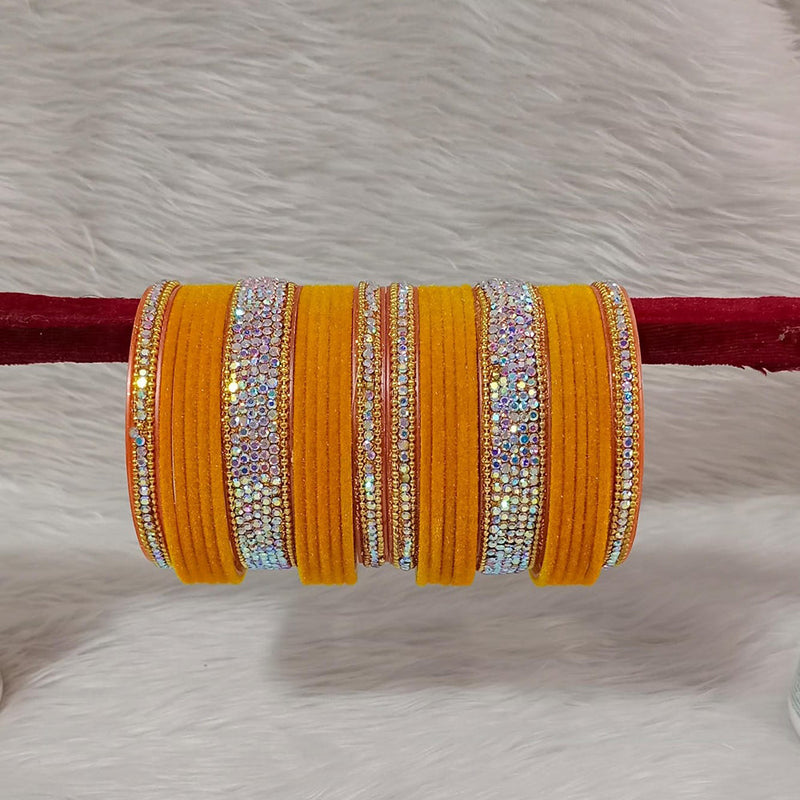 Pooja Bangles Gold Plated Austrian Stone And Velvet Bangles Set