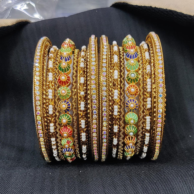 Pooja Bangles Gold Plated Austrian Stone And Pearl Bangles Set