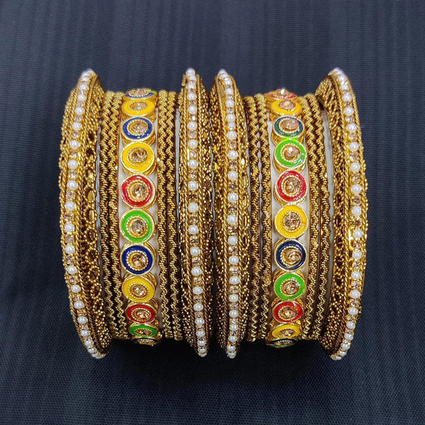 Pooja Bangles Gold Plated Austrian Stone And Pearl Bangles Set
