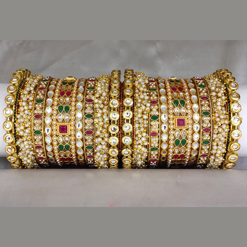 Pooja Bangles Gold Plated Kundan Stone And Pearl Bangles Set