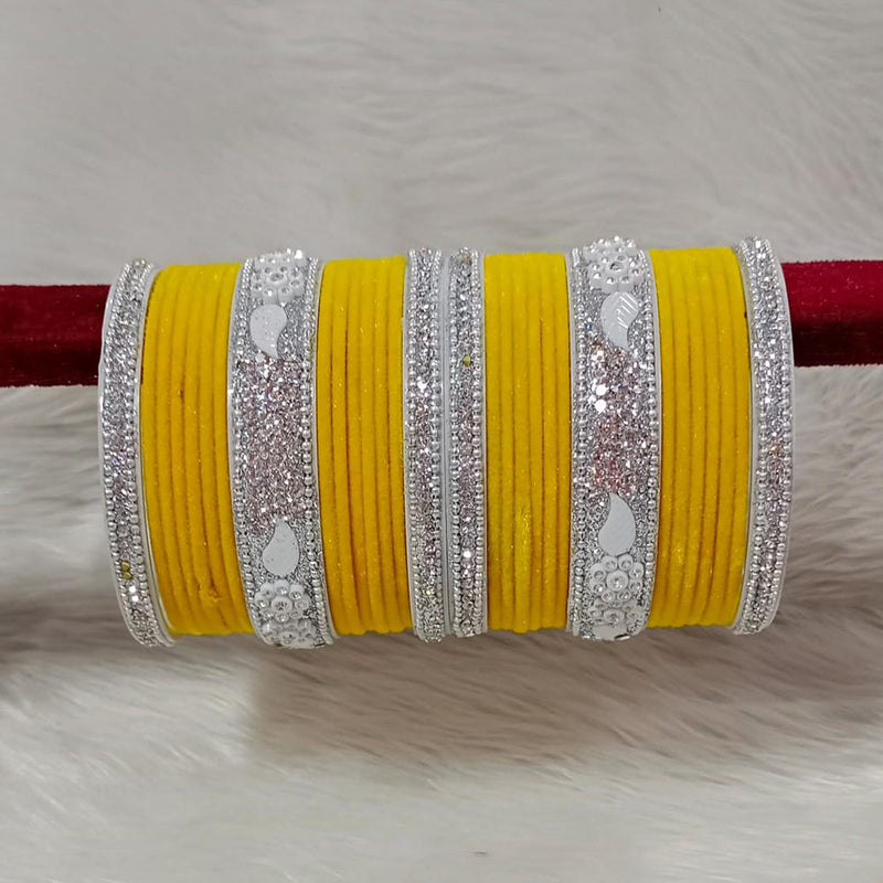 Pooja Bangles Sliver Plated Austrian Stone And Velvet Bangles Set