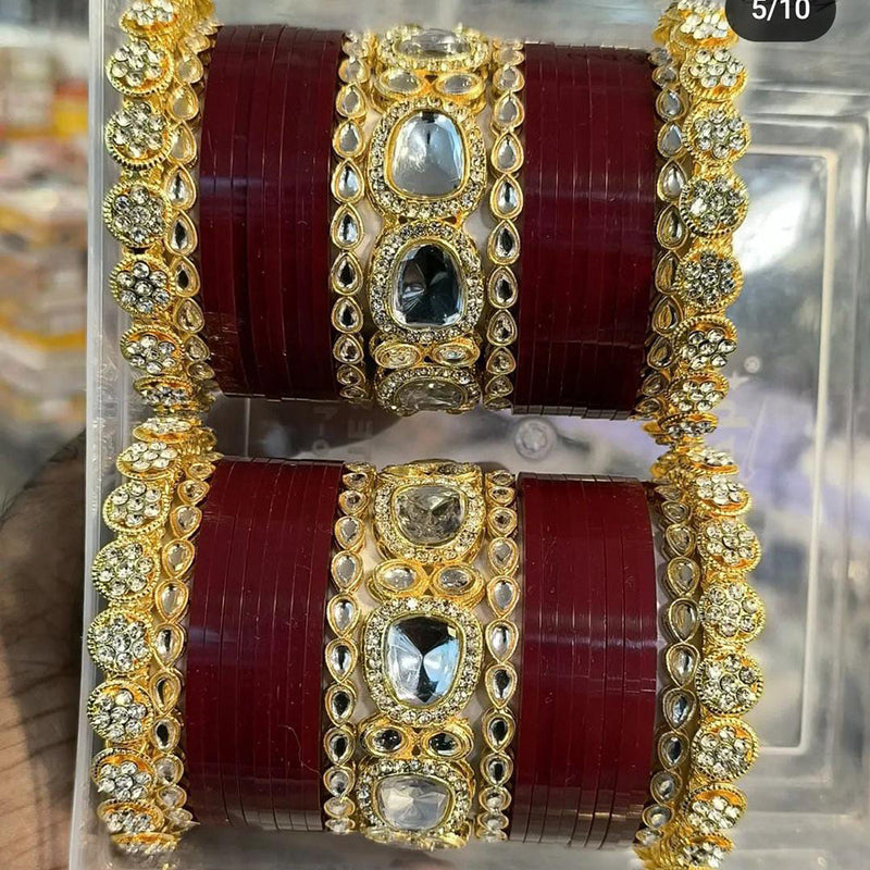 Pooja Bangles Gold Plated Austrian Stone Acrylic Bangles Set