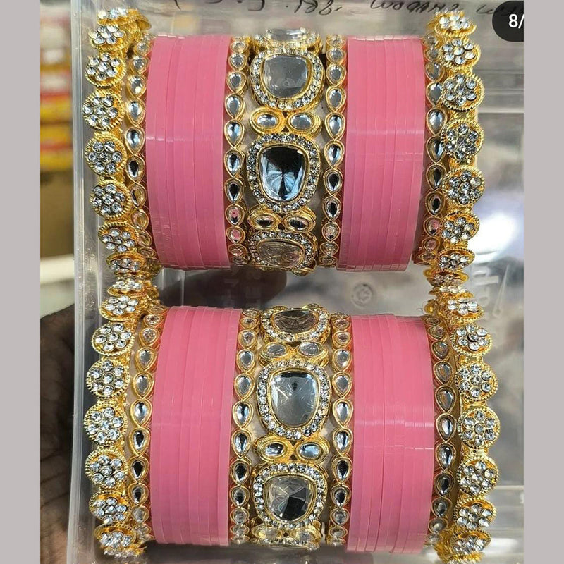 Pooja Bangles Gold Plated Austrian Stone Acrylic Bangles Set